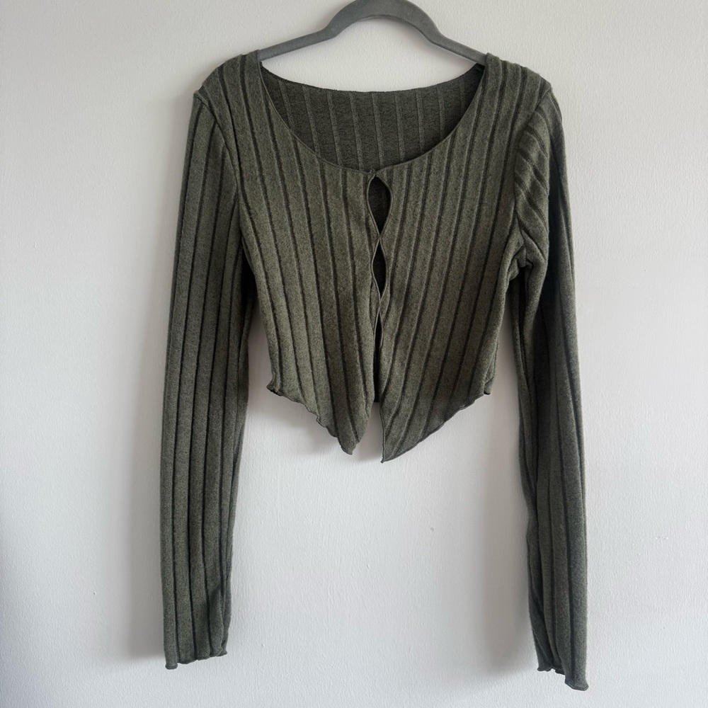 Olive Green Ribbed Long Sleeve Top